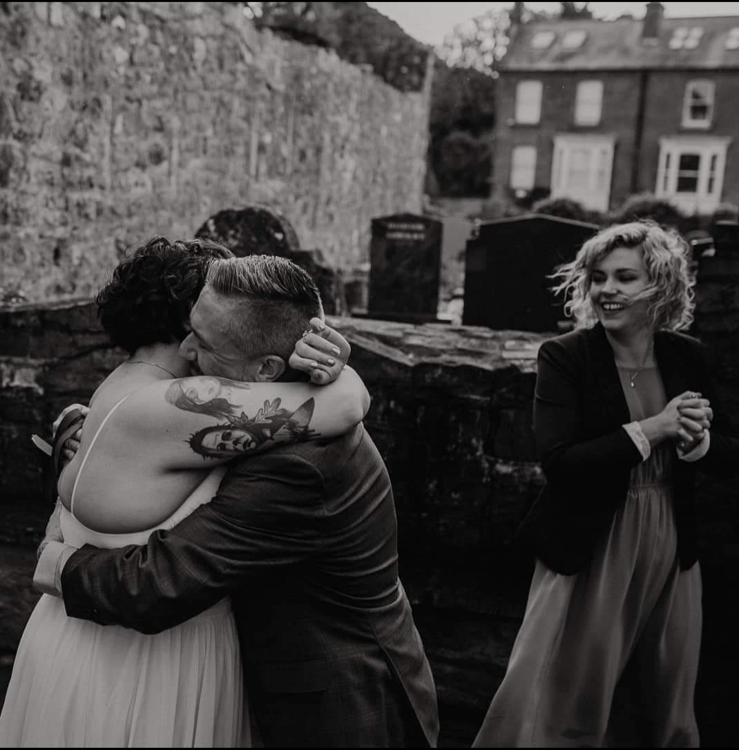 A close embrace, photographed in black and white
